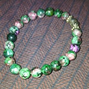 Green and Pink Marbled Beaded Stretchy Bracelet